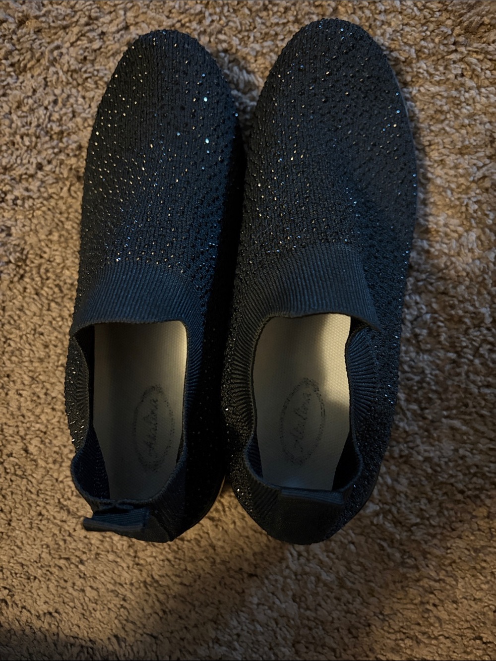 Black Knit Slip-On Booties with Sparkle Detail